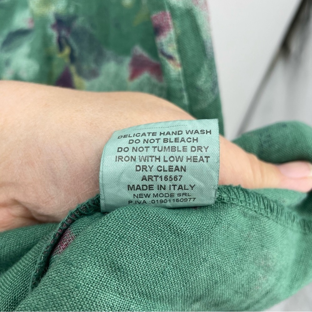 BELLAMBRA Green floral Linen Shift Dress, Shoulder Tie, Made in Italy Sz S - Picture 5 of 7